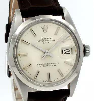 Mens VINTAGE Rolex Oyster Perpetual Date Stainless Steel Silver Dial 34mm Watch • $3495