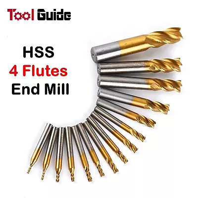 4 Flutes End Mill Cutter M2 HSS Titanium Coated CNC Milling Machine 2-25mm Lathe • $8.67
