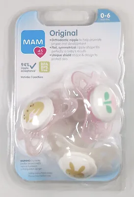 MAM Original Pacifiers 3-pack New-in-packaging 0-6 Months Girl Silicone • $5.99