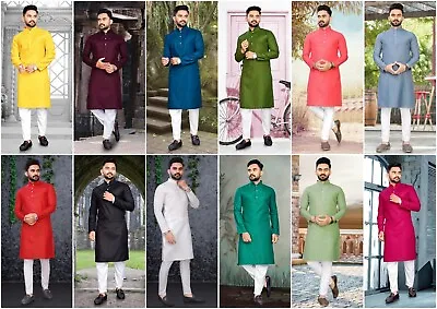 Traditional Pure Cotton Long Kurta Men's Indian Kurta Pajama 16-PJ5 • £19.99