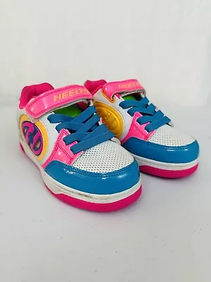 Heelys Plus X2 Lighted Girls Youth White Leather Neon Multi Color Sz 4Y Rare • £29.75