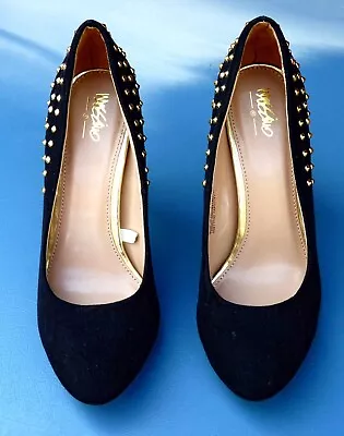 Mossimo Womens Classic Pump Shoes Black Studded Almond Toe Slim Heels Slip 7.5 • $25