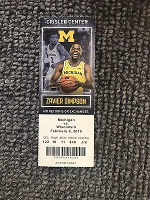 2018-2019 Michigan Wolverines Vs Wisconsin Badgers Basketball Ticket • $4.99