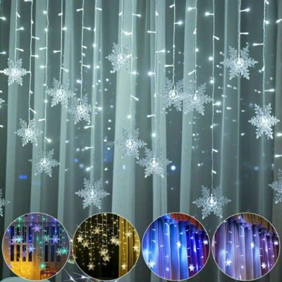 Waterproof LED Snowflake Fairy String Light Curtain Window Christmas Party Decor • £4.99