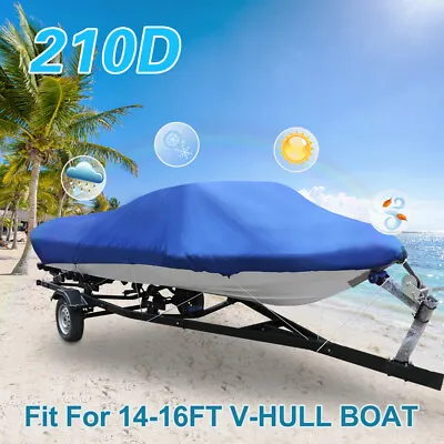 £62.49 • Buy 14-16FT 210D Trailerable Boat Cover Waterproof Fishing Ski Bass Speedboat Blue
