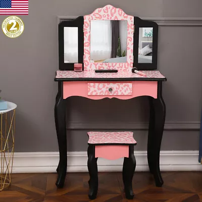 Vanity Table Set Makeup Dressing W/Stool Mirror Drawer Gift For Kids Girls Xmas • $79.99