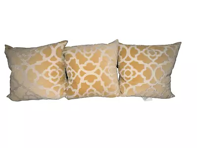 Z Gallerie Set Of 3 Monaco Pillows Gold/Ivory 24  With Down Feather Inserts Deco • $127