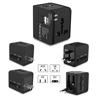 Travel Universal Adapter USB Charger UK US EU AU Plug Converter Adaptor AC Power • £7.79