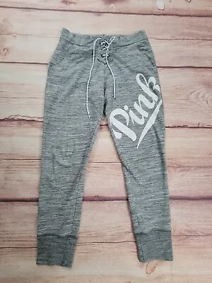 Victoria's Secret PINK Campus Gray Tapered Sweatpants Pants Lace Front Size M • $14.38