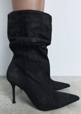 $80.54 • Buy Zara Mid-calf Denim Ankle Boots Black Pointed Toe New Aw23 All Size Ref.1107/210