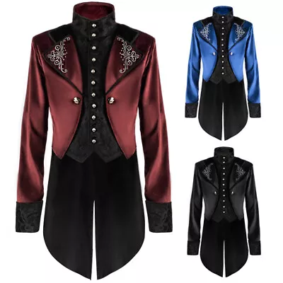 Vintage Gothic Victorian Steampunk Men's Stand Collar Tailcoat Jacket Long Coat • $51.99