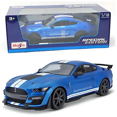 Maisto 1:18 2020 Blue Stripe Mustang Shelby Gt-500 Diecast Model Car-blue • $30.96