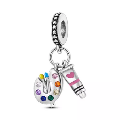 Artist Painter Palette Pendant Genuine Sterling 925 Silver Paint Brush Art Charm • £11.99