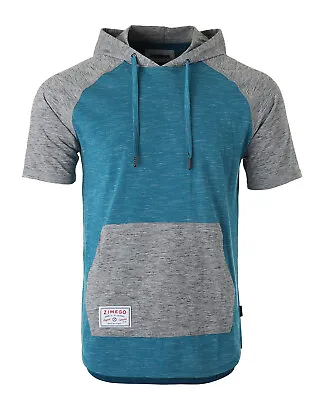 ZIMEGO Men's Color Block Short Sleeve Pullover Kangaroo Pocket Hipster Hoodie • $17.55