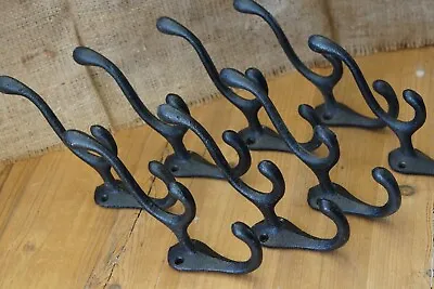 8 Cast Iron TRIPLE SCHOOL Style Coat Hooks Hat Hook Rack Hall Tree Tack Black • $26.99