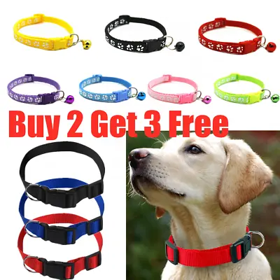 £2.60 • Buy Dog Puppy Collar Nylon Adjustable Collars 5 Sizes 8 Colours UK Pet Accessories