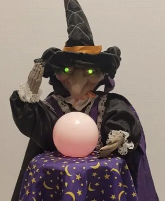 Vtg GEMMY FORTUNE TELLER WITCH Animated CRYSTAL BALL Halloween 24  Works Great! • $36