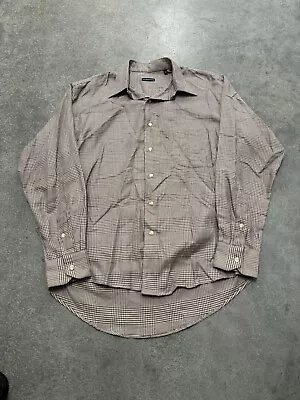 Gitman Bros Plaid Houndstooth Long Sleeve Button Shirt Men Large Brown Rare VTG  • $31.96