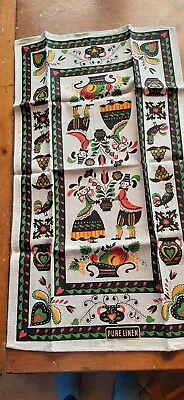Vintage PENNSYLVANIA DUTCH Print Linen Hand Tea Towel Couple Fruit 28 X16  NWT • $9.95