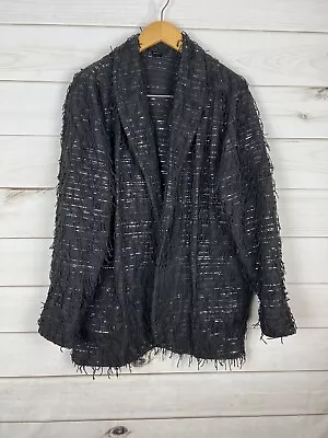 Vintage Car Pool Couture Jacket Blazer Womens S/M Black White String Fringe • $54.99