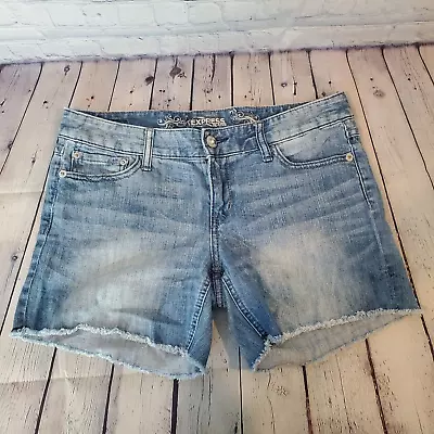 Express Jeans Womens Size 10 Jean Shorts Frayed Hem Light Wash Sequin Pockets • $12.99