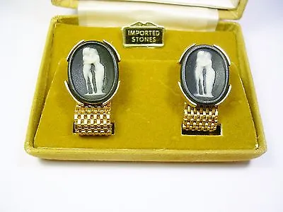 Vintage Cuff Links Wrap Around Faux Cameo Incolay Stone Greek Mythology The Kiss • $55.96
