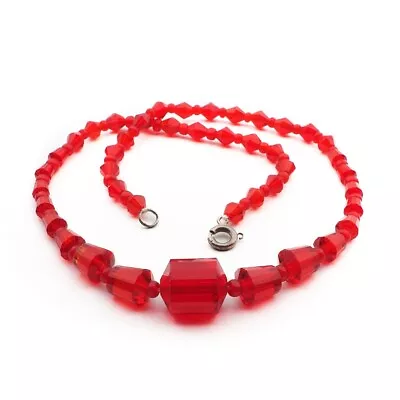 Vintage Czech Necklace Red Faceted Bugle Cone Glass Beads • $100