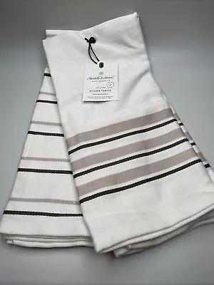 Magnolia Hearth Dishtowel Kitchen Towel Neutral Stripe Set Of 2 Farmhouse • $28