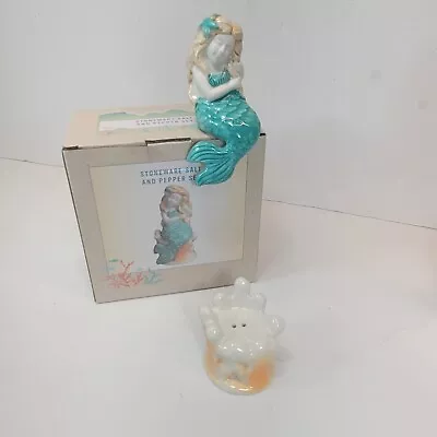 Cracker Barrel Mermaid Sitting On Coral Reef Stoneware Salt & Pepper Shaker Set • $17.60