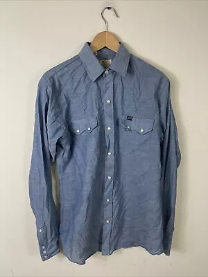 Dee Cee Western Shirt Men's 15.5 36 Blue Chambray Sawtooth Vintage  USA Made • $31.92