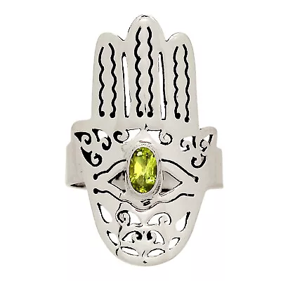 Hamsa Hand - Natural Peridot 925 Silver Ring Jewelry S. ALLR-22712 HMHR2 • £12.54