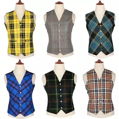 Men’s Tartan Waistcoat Scottish Bias Cut 5 Buttons Kilt Vest Wedding Vest In 40+ • $25