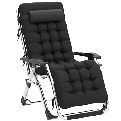 Zero Gravity Chair Recliner Outdoor Reclining Garden Sun Lounger With Cushion • £74.90