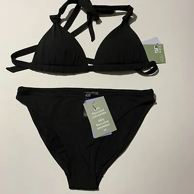 New H&M Ladies Black Padded Bikini Swimwear Set Size 8/10 • £15