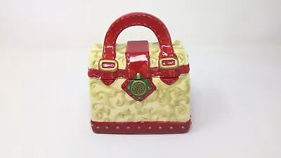 David's Cookies Ceramic Purse Cookie Jar Red And Cream 7  X 5 1/2  • $12