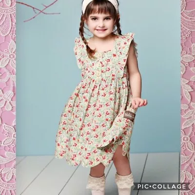 Matilda Jane Size 4 Bubble Gum Dress Serendipity Floral Scalloped Hem Girl #2890 • $26.95