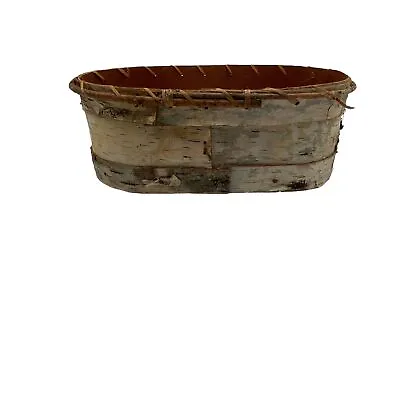Vintage RUSTIC Native Northern White Birch Bark Basket 11  Long Homemade • $103.99