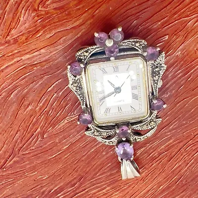 VTG Sterling Marcasite  Quartz Watch Face  Pendant Made In  Thailand • $34
