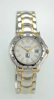 Relic Watch Mens Stainless Steel Silver Gold Water Resist Batt White Date Quartz • $34.94