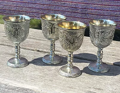 (4) Set Vintage Silver Plated Miniature Egg /Port Goblets  Grape Vines Goddess • £19.28