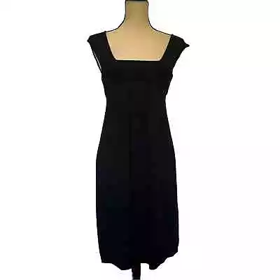 BANANA REPUBLIC Fine Merino Wool Dress Sz S Black Square Neck Cap Sleeve Knee • $29.99