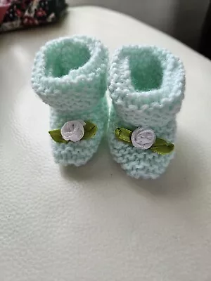 Hand Knitted Newborn Mint Green Booties New  • £2.50