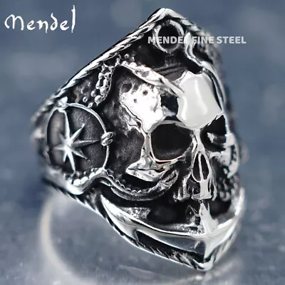 MENDEL Mens Stainless Steel Gothic Biker North Star Skull Octopus Ring Size 7-15 • $11.99