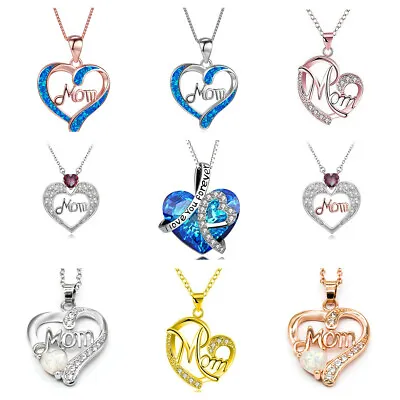 Women Mom Necklaces 925 Silver Heart Zircon Opal Pendant Mother Jewelry Gift Lot • $1.83