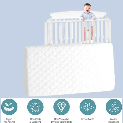 Baby Cot Bed Mattress Waterproof Hypoallergenic Breathable Anti Fungal Soft Firm • £54.99