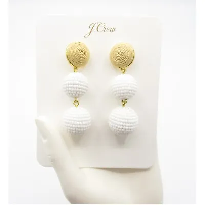 J. Crew Faux-Raffia & Bead Gold-Plated Gumball Earrings Dangle Drop Neutral Nude • $19.99