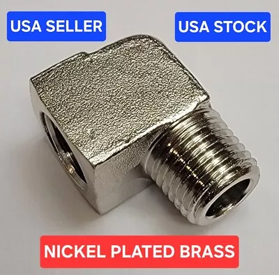 Nickel Plated SOLID Brass Street Elbow 1/4 NPT Male X 1/4 NPT Female 90 Degree • $5.75