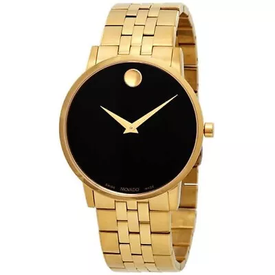 Movado 0607203 Museum Classic Black Dial Yellow PVD Men's Watch • $749.99