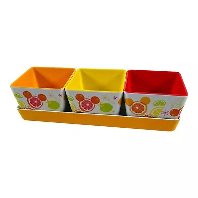 Disney Parks Citrus Mickey Appetizer 4pc Bowls & Tray Set Plastic Nuts Chips Dip • $21.83