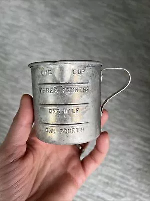 Vtg Aluminum Tin Measuring 1 Cup Capacity Embossed Measurement  Primitive • $3